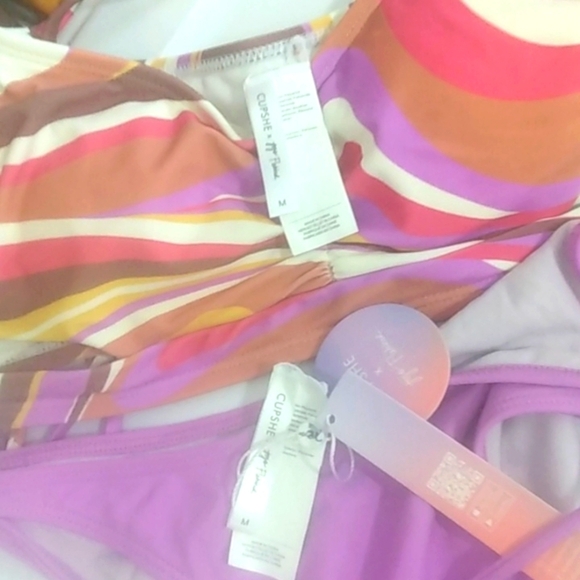 CUPSHE AMETHYST GOLD CUTOUT STRING TIE HIGH CUT HIPSTER BIKINI SET SZ MEDIUM NWT - Picture 8 of 9